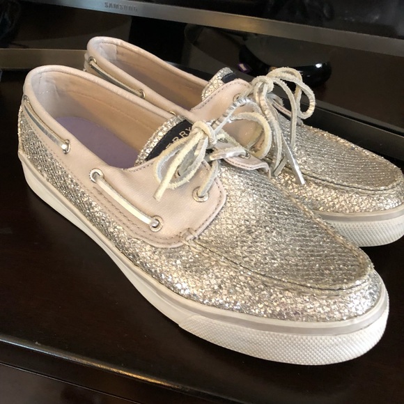 Sparkly Silver Sperry Boat shoes - Picture 1 of 5